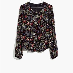 Madewell Sheer-Sleeve Ruffle Peplum Top in Finch Floral Sz XS